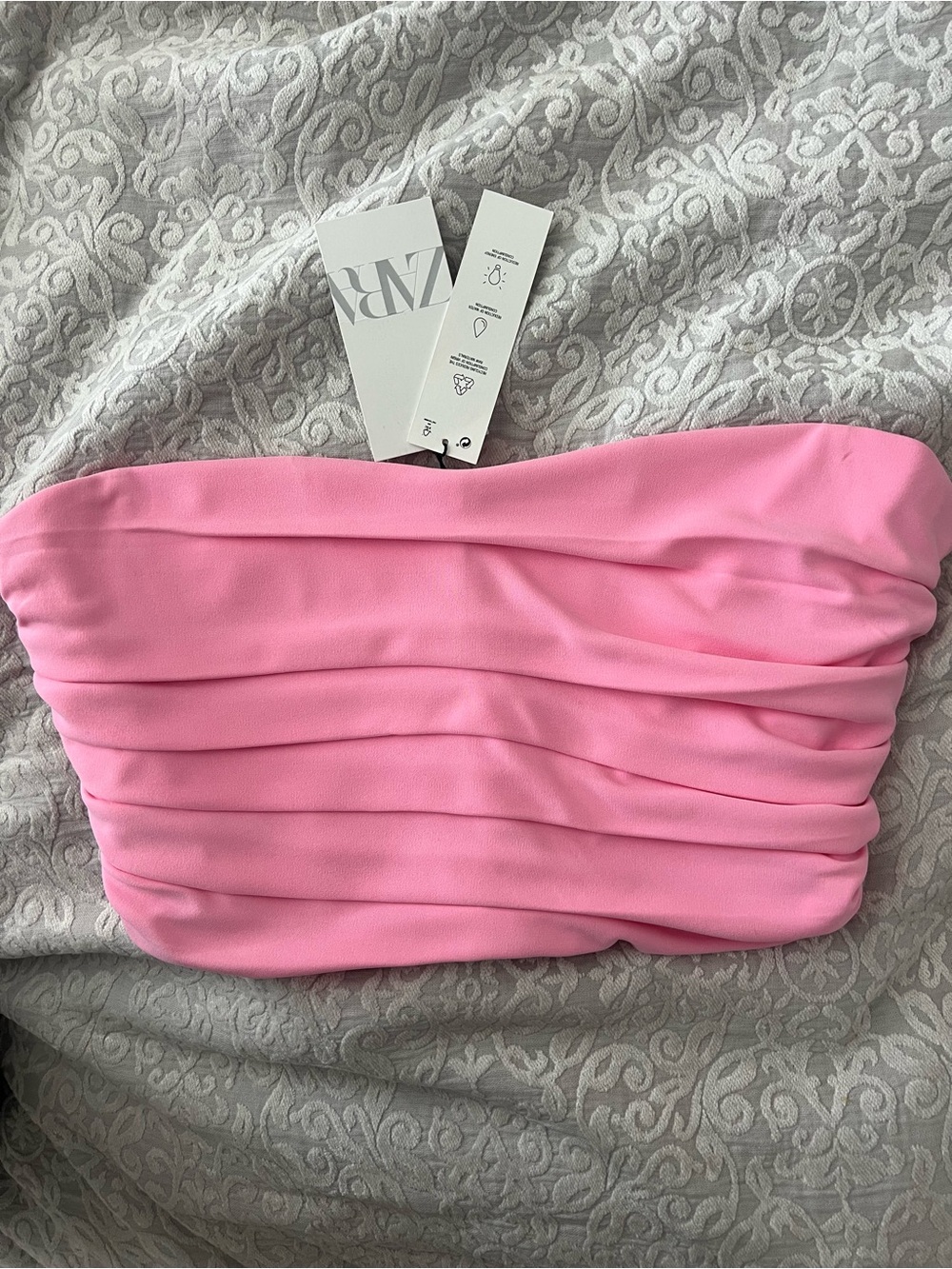 Zara Pink Strapless Ruched Bandeau crop top
